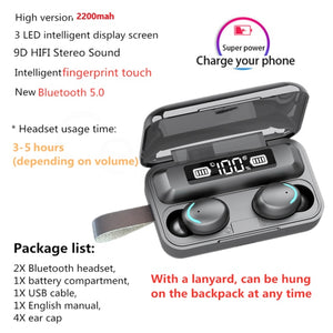 F9-5 2200mAh LED Bluetooth Wireless Headphones Earphones Earbuds TWS Touch Control Sport Headset Noise Cancel Waterproof