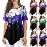 2020 new hot T-shirt women's summer top round neck loose irregular printing short sleeve T-shirt women's big size