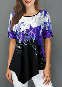 2020 new hot T-shirt women's summer top round neck loose irregular printing short sleeve T-shirt women's big size