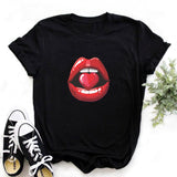 Women aesthetics Black T-shirts Red Lips Love Female Short Sleeve Tees Girl Tops 2020 Summer Brand Spacex Clothing Drop shipping