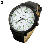 Fashion Men Women Glow in The Dark Faux Leather Strap Quartz Sport Wrist Watch