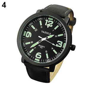 Fashion Men Women Glow in The Dark Faux Leather Strap Quartz Sport Wrist Watch