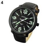 Fashion Men Women Glow in The Dark Faux Leather Strap Quartz Sport Wrist Watch