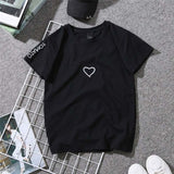2020 Summer Couples Lovers T-Shirt for Women Casual White Tops Tshirt Women T Shirt Love Heart Embroidery Print T-Shirt Female