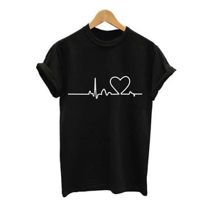 2020 Summer Couples Lovers T-Shirt for Women Casual White Tops Tshirt Women T Shirt Love Heart Embroidery Print T-Shirt Female