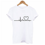 2020 Summer Couples Lovers T-Shirt for Women Casual White Tops Tshirt Women T Shirt Love Heart Embroidery Print T-Shirt Female