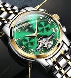 OLEVS Automatic Mechanical Men Watches Stainless Steel Waterproof Date Week Green Fashio Classic Wrist Watches Reloj Hombre